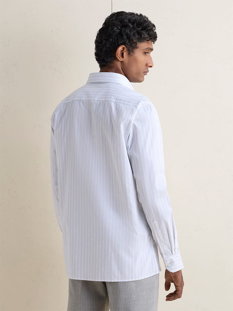 WES Formals Grey Striped Slim-Fit Cotton Shirt