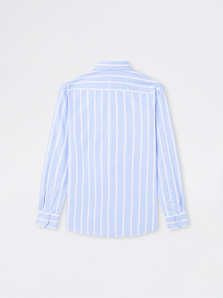 WES Formals Blue Striped Slim-Fit Cotton Shirt