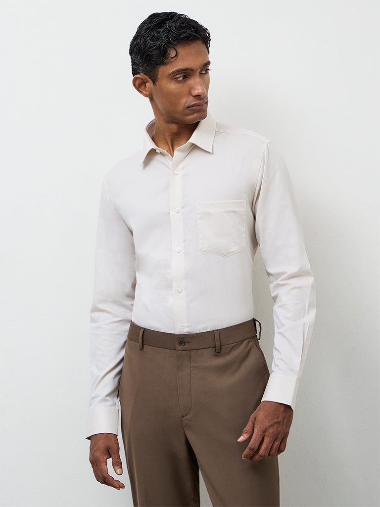 WES Formals Off-White Slim-Fit Cotton Shirt