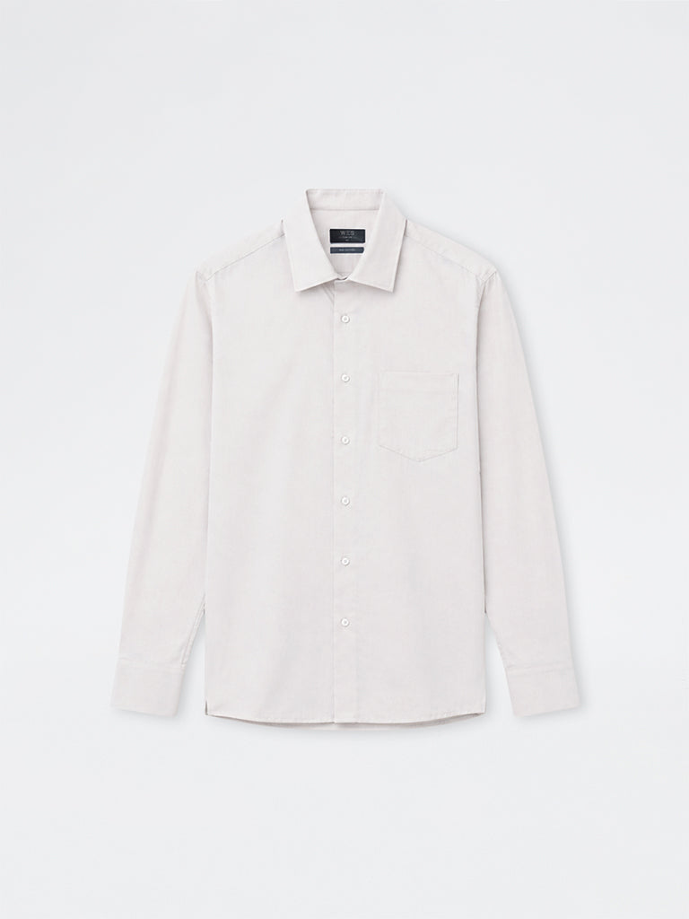 WES Formals Off-White Slim-Fit Cotton Shirt