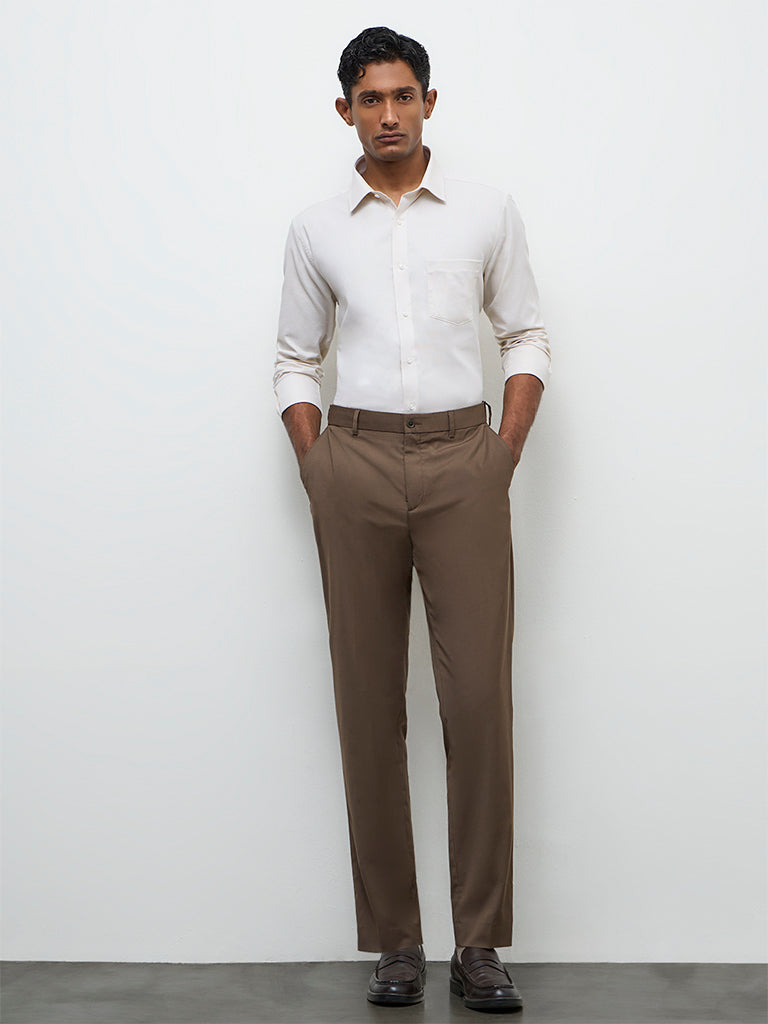 WES Formals Off-White Slim-Fit Cotton Shirt