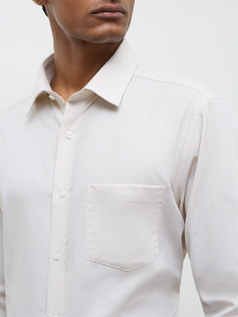 WES Formals Off-White Slim-Fit Cotton Shirt