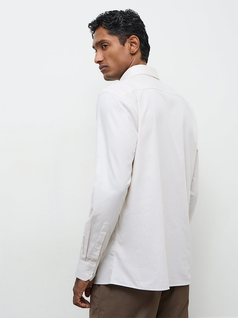 WES Formals Off-White Slim-Fit Cotton Shirt