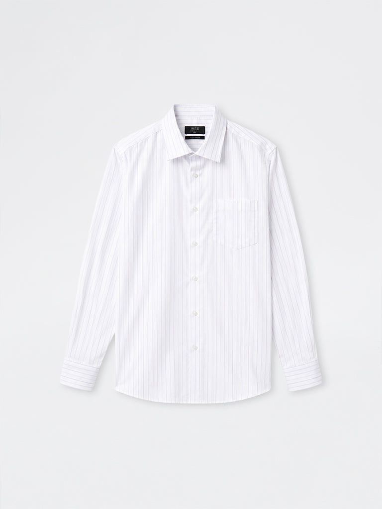 WES Formals Purple Striped Slim-Fit Cotton Shirt