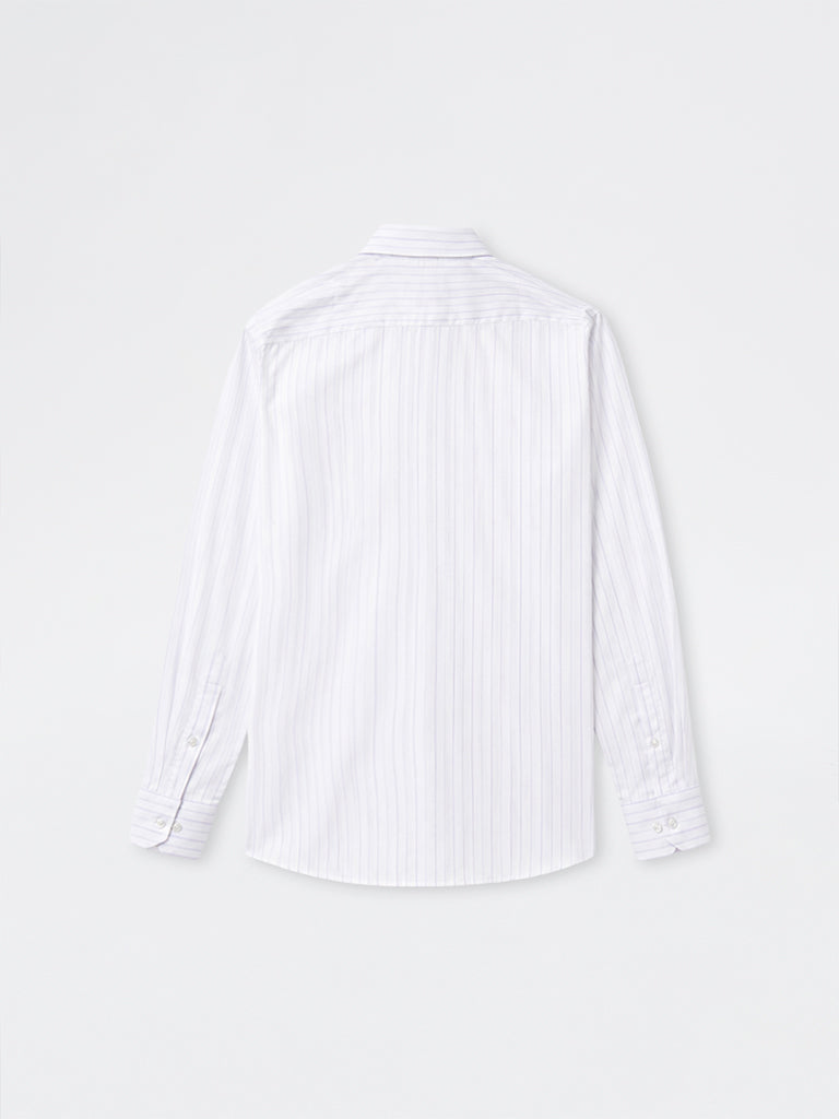 WES Formals Purple Striped Slim-Fit Cotton Shirt