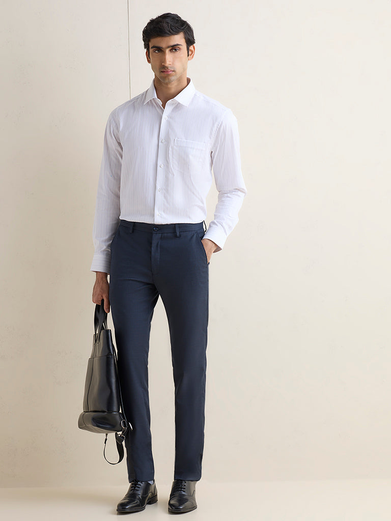 WES Formals Purple Striped Slim-Fit Cotton Shirt