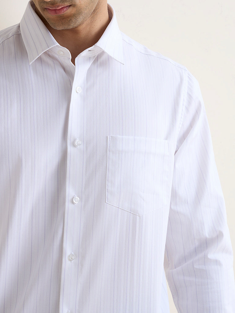 WES Formals Purple Striped Slim-Fit Cotton Shirt