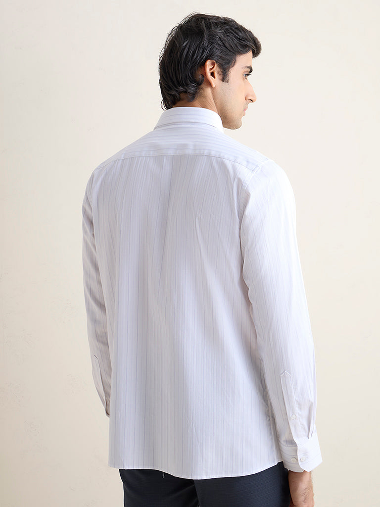 WES Formals Purple Striped Slim-Fit Cotton Shirt
