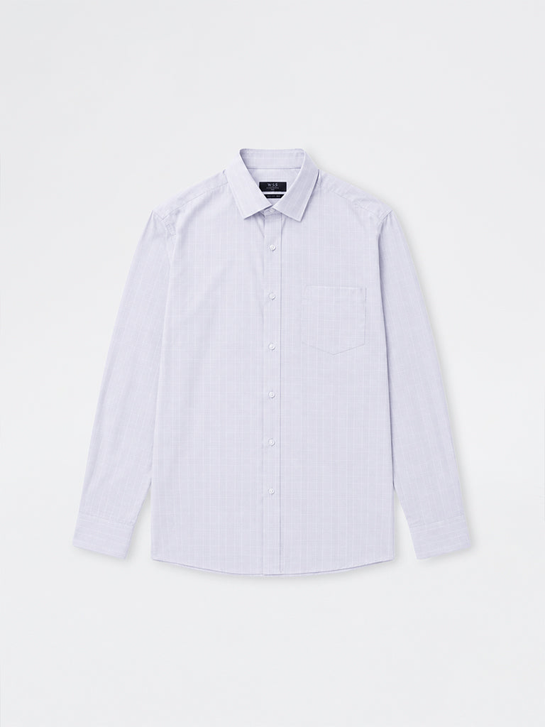 WES Formals Grey Checks Printed Slim-Fit Cotton Shirt