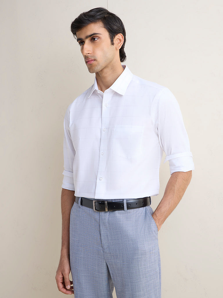 WES Formals Grey Checkered Relaxed-Fit Cotton Shirt