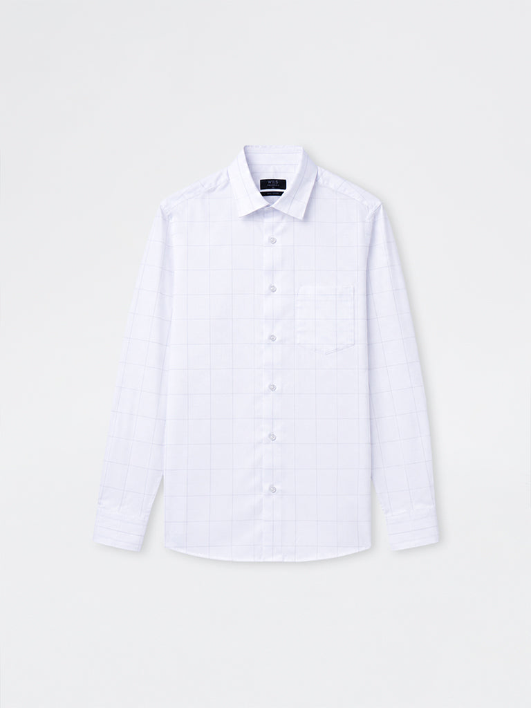 WES Formals Grey Checkered Relaxed-Fit Cotton Shirt