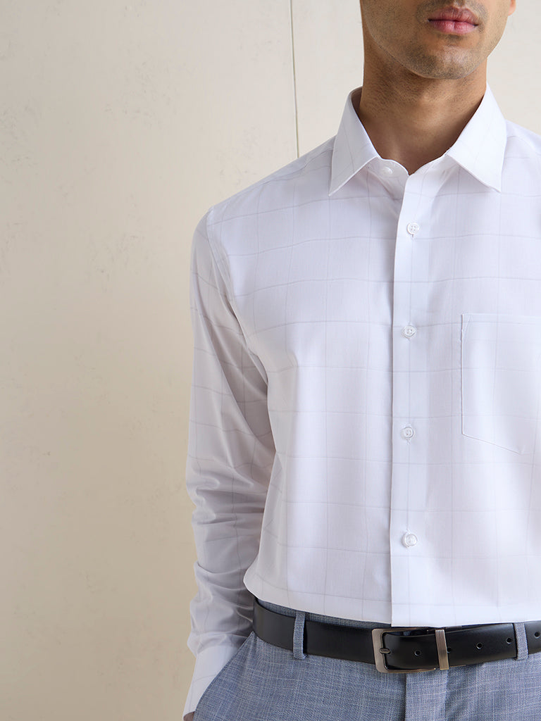 WES Formals Grey Checkered Relaxed-Fit Cotton Shirt