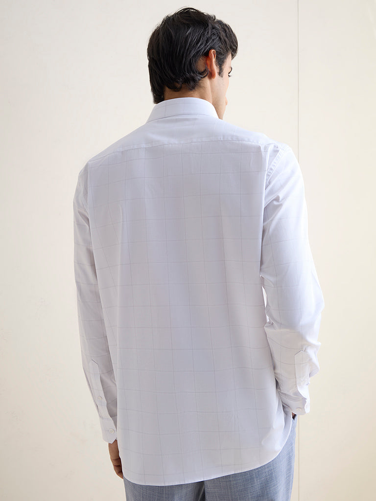 WES Formals Grey Checkered Relaxed-Fit Cotton Shirt
