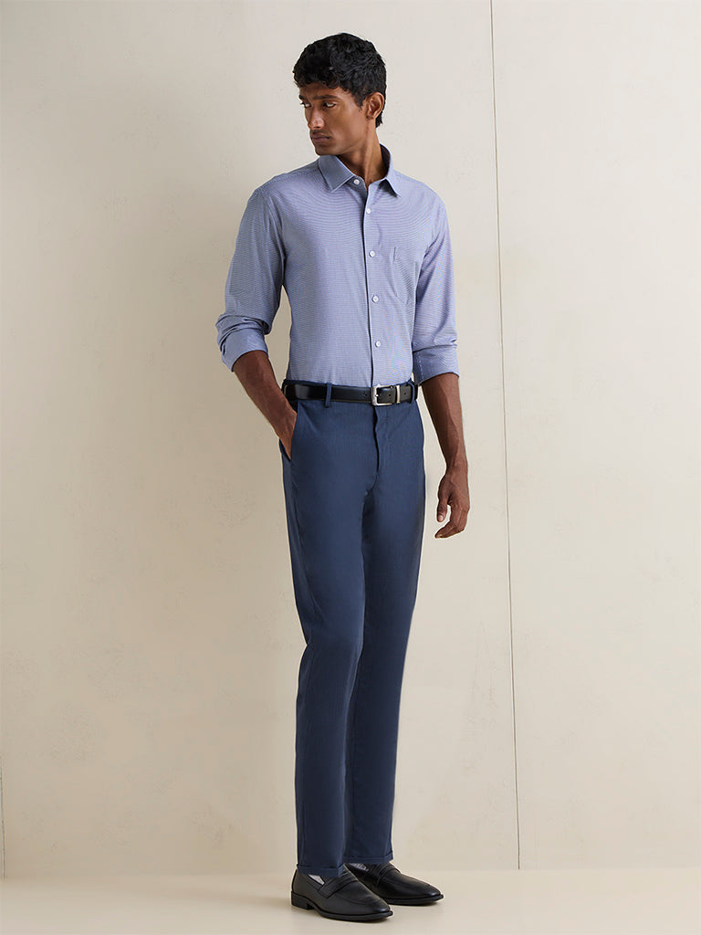 WES Formals Navy Checkered Relaxed-Fit Cotton Shirt