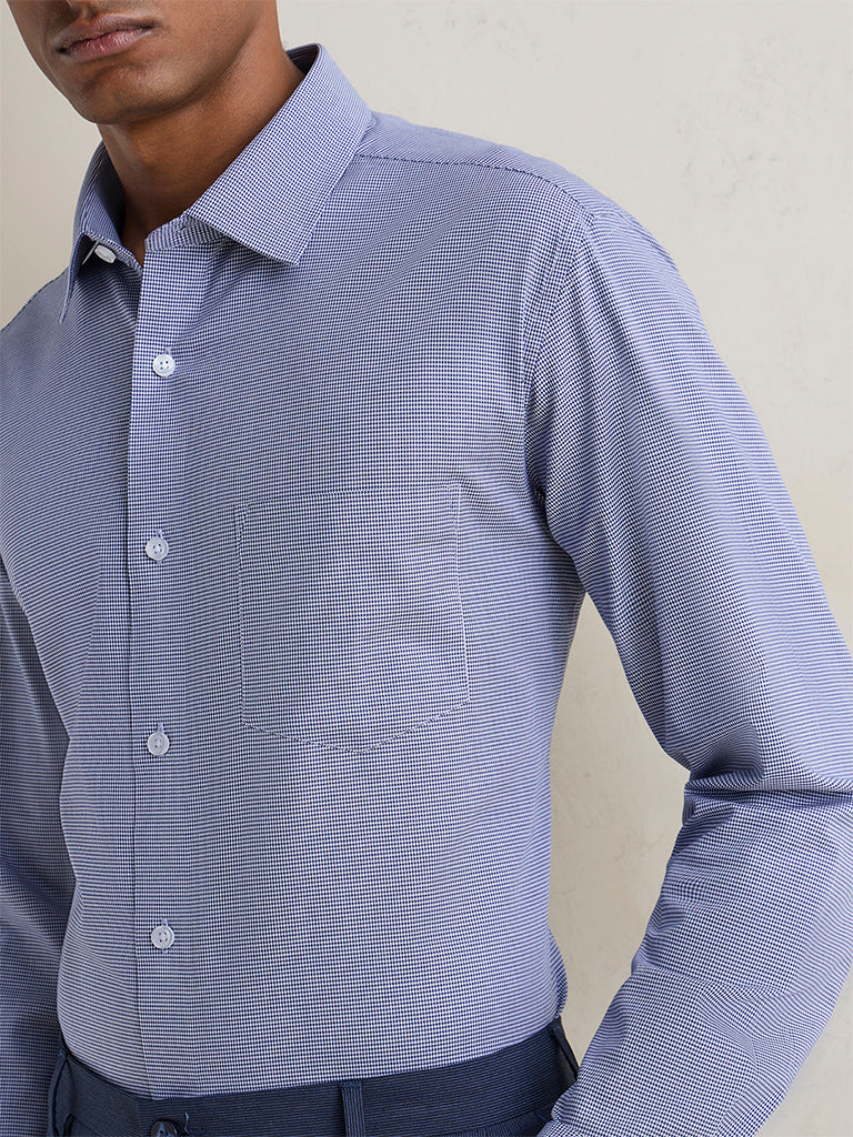 WES Formals Navy Checkered Relaxed-Fit Cotton Shirt