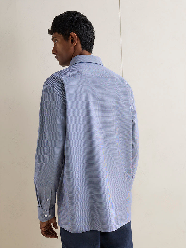 WES Formals Navy Checkered Relaxed-Fit Cotton Shirt