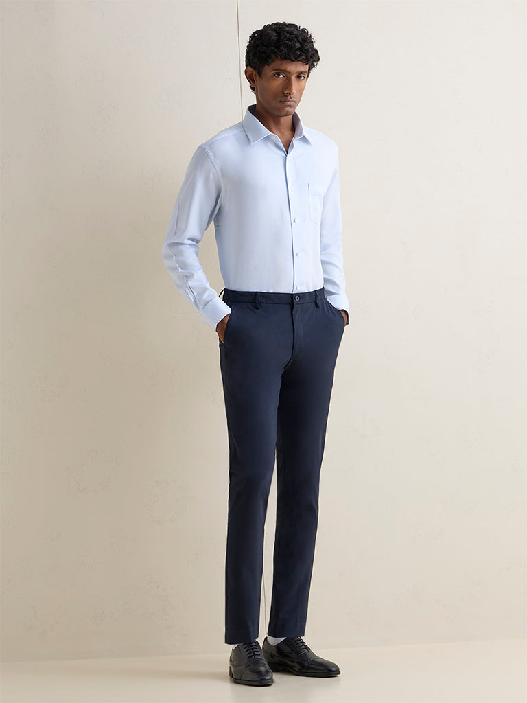 WES Formals Blue Relaxed-Fit Cotton Shirt
