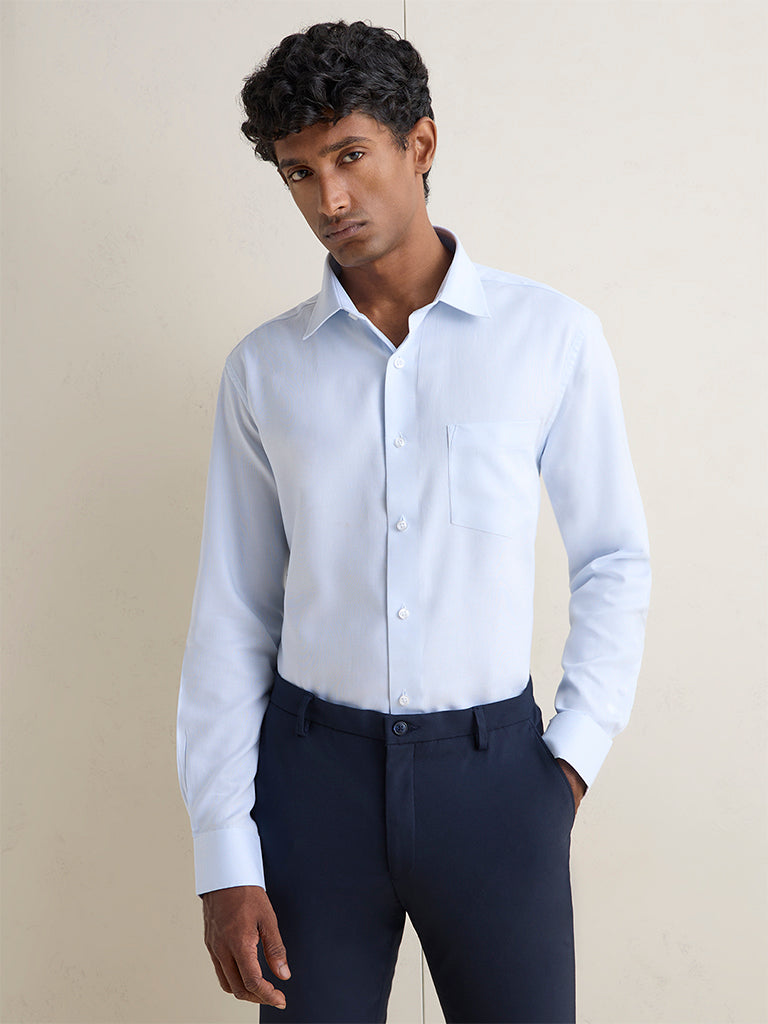 WES Formals Blue Relaxed-Fit Cotton Shirt