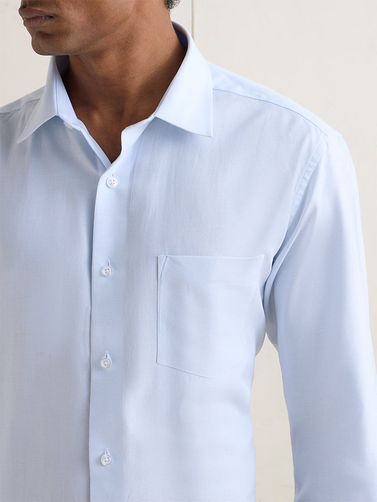 WES Formals Blue Relaxed-Fit Cotton Shirt