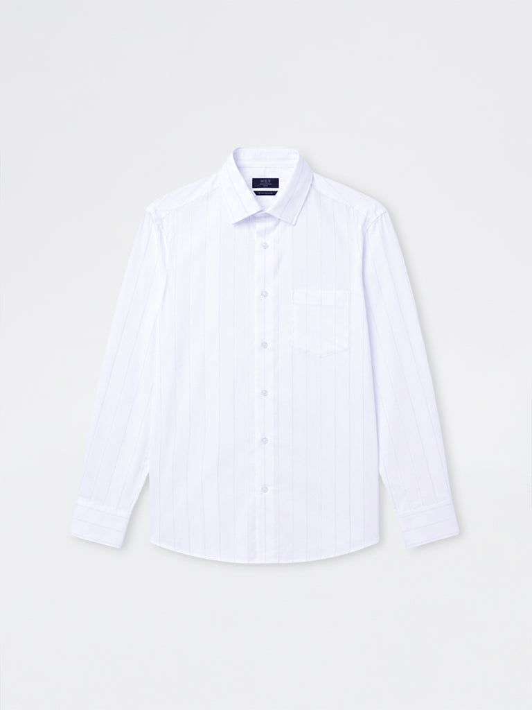 WES Formals White Striped Relaxed-Fit Cotton Shirt