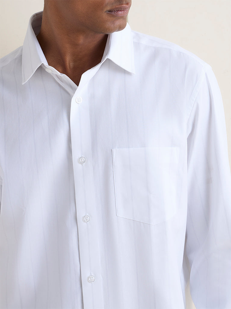 WES Formals White Striped Relaxed-Fit Cotton Shirt