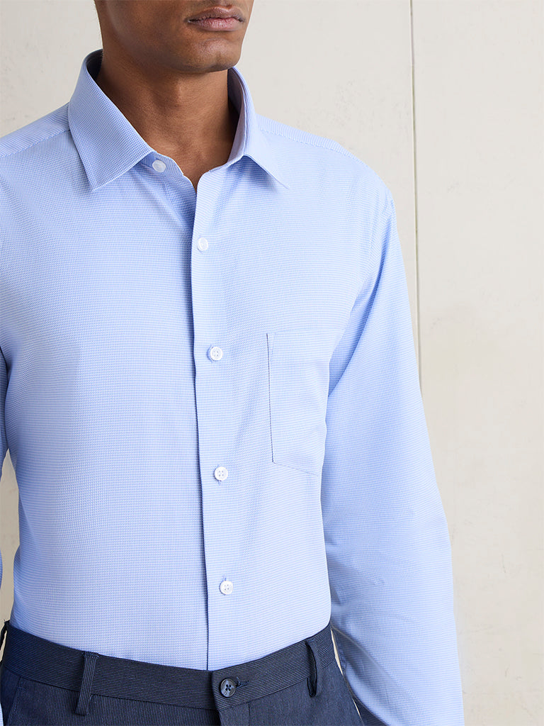 WES Formals Blue Solid Relaxed-Fit Cotton Shirt