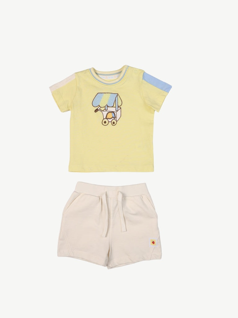 HOP Baby Boys Lime Green Printed Cotton T-Shirt and Shorts Set
