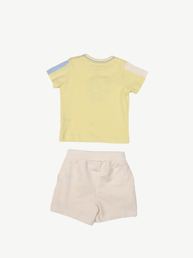HOP Baby Boys Lime Green Printed Cotton T-Shirt and Shorts Set