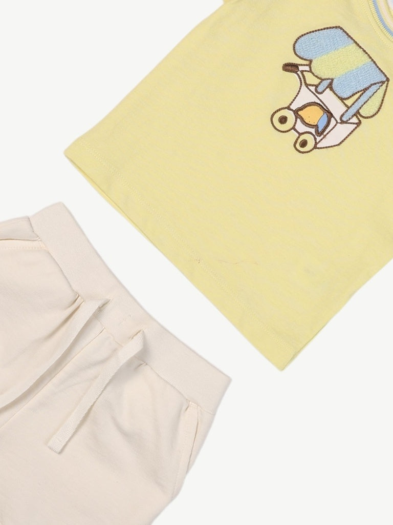 HOP Baby Boys Lime Green Printed Cotton T-Shirt and Shorts Set
