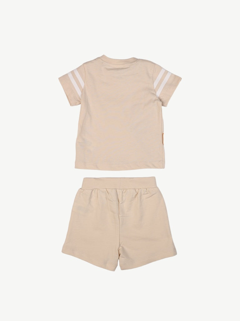 HOP Baby Boys Beige Printed Cotton T-Shirt and Shorts Set