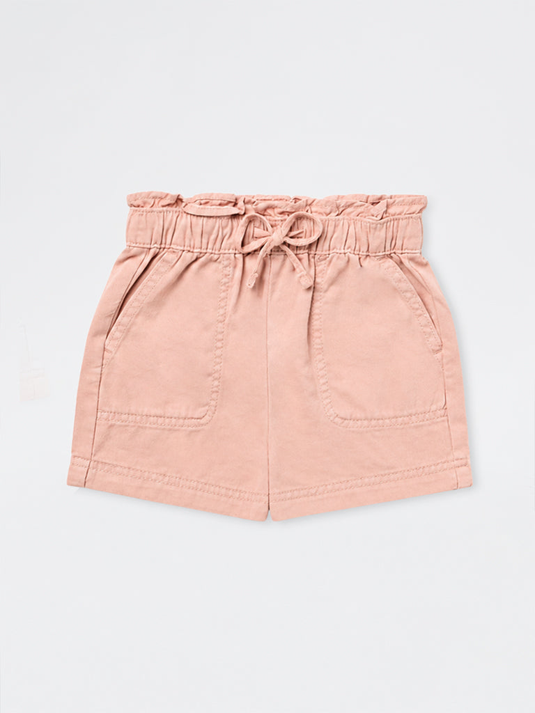 HOP Kids Girls Dusty Pink High-Rise Cotton Shorts