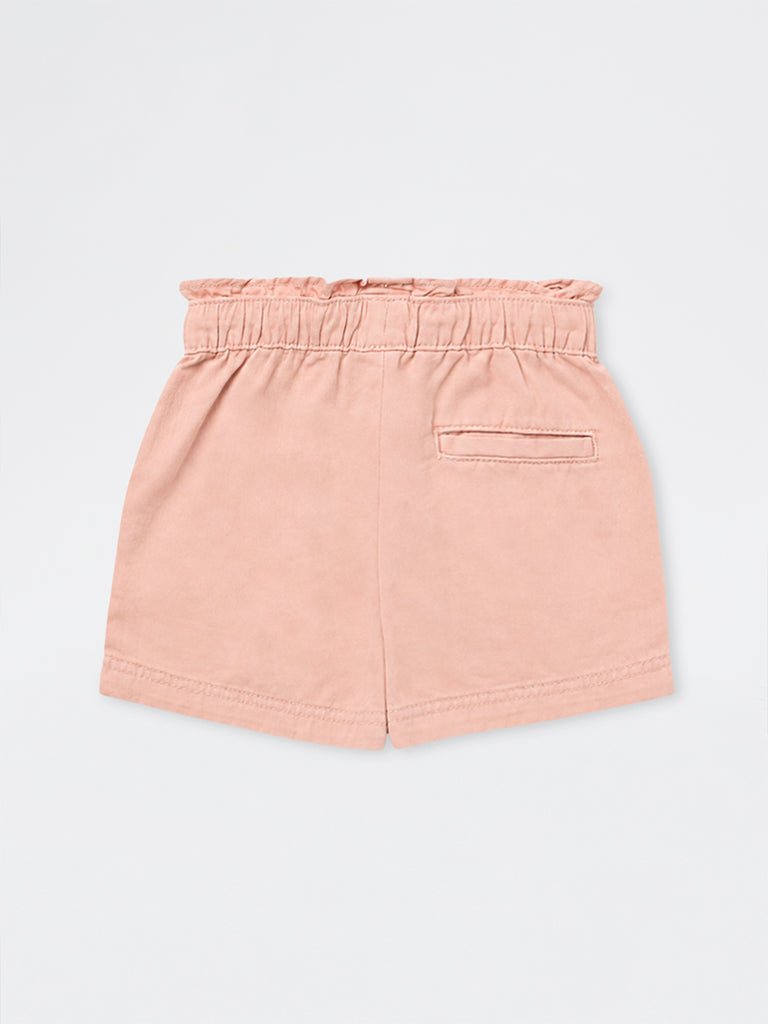 HOP Kids Girls Dusty Pink High-Rise Cotton Shorts