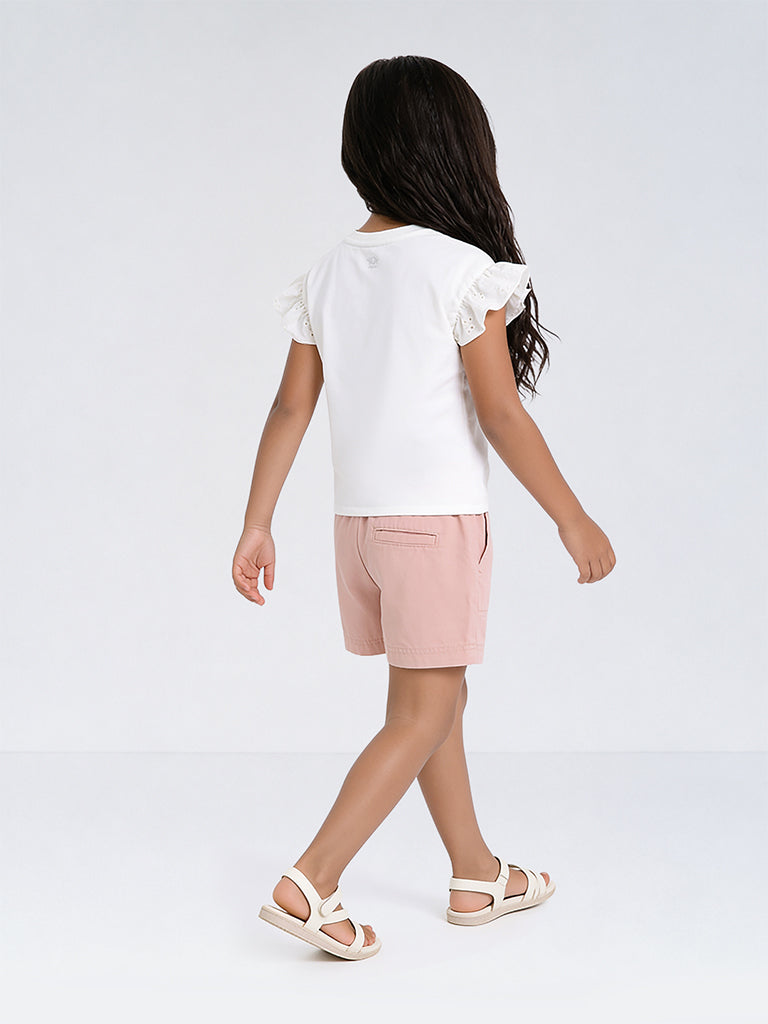 HOP Kids Girls Dusty Pink High-Rise Cotton Shorts