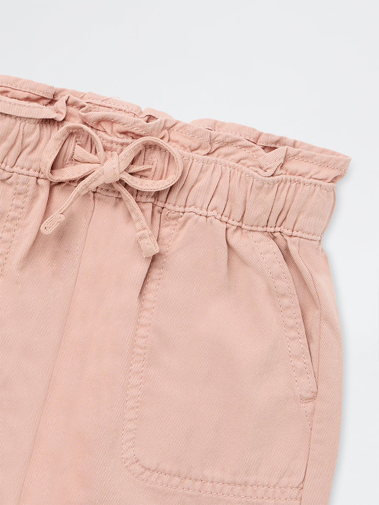 HOP Kids Girls Dusty Pink High-Rise Cotton Shorts