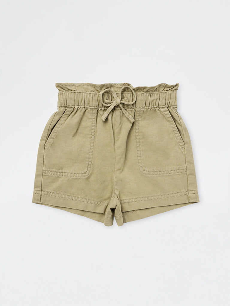 HOP Kids Girls Sage High-Rise Cotton Shorts