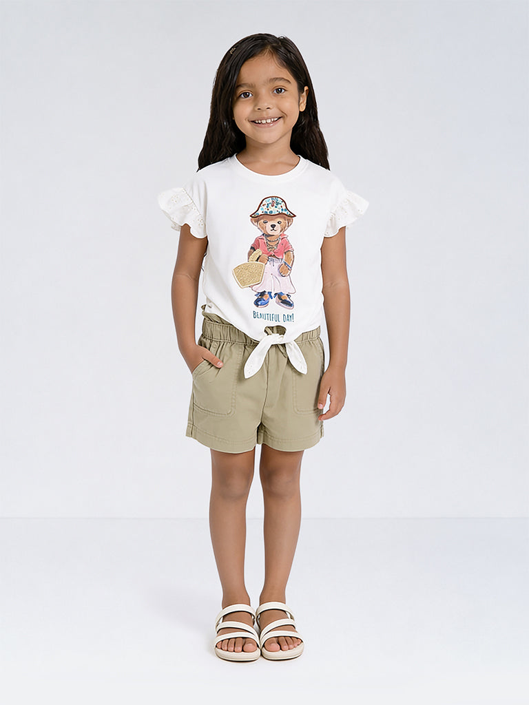 HOP Kids Girls Sage High-Rise Cotton Shorts