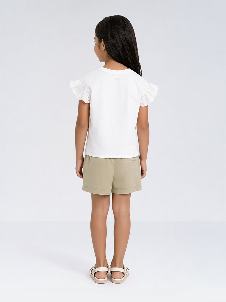 HOP Kids Girls Sage High-Rise Cotton Shorts
