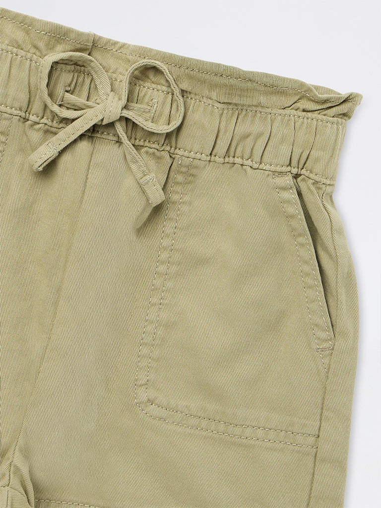 HOP Kids Girls Sage High-Rise Cotton Shorts