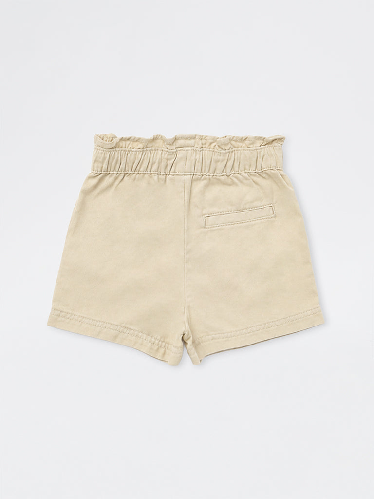 HOP Kids Girls Beige High-Rise Cotton Shorts