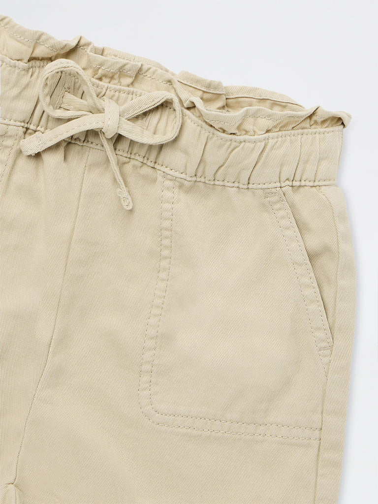 HOP Kids Girls Beige High-Rise Cotton Shorts