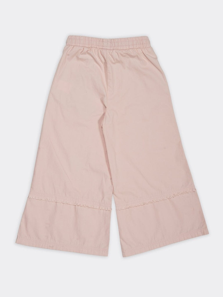HOP Kids Girls Pink Embroidered Wide Leg Cotton Trousers