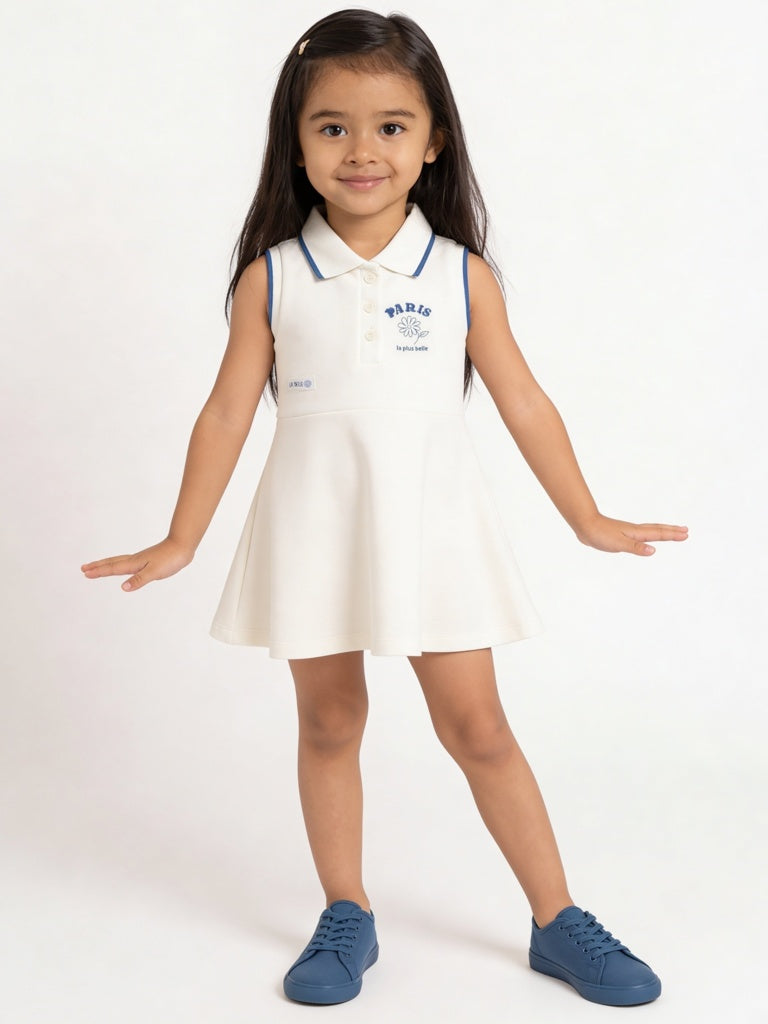 HOP Kids Girls Off-White Text-Detailed Tennis Dress