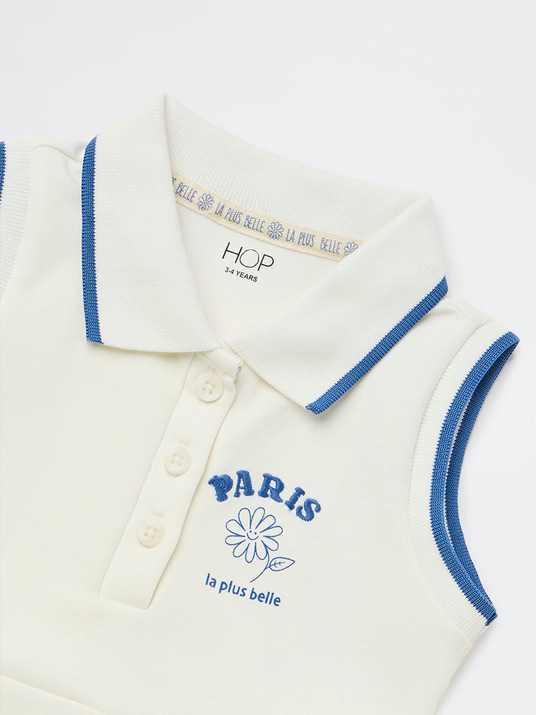 HOP Kids Girls Off-White Text-Detailed Tennis Dress