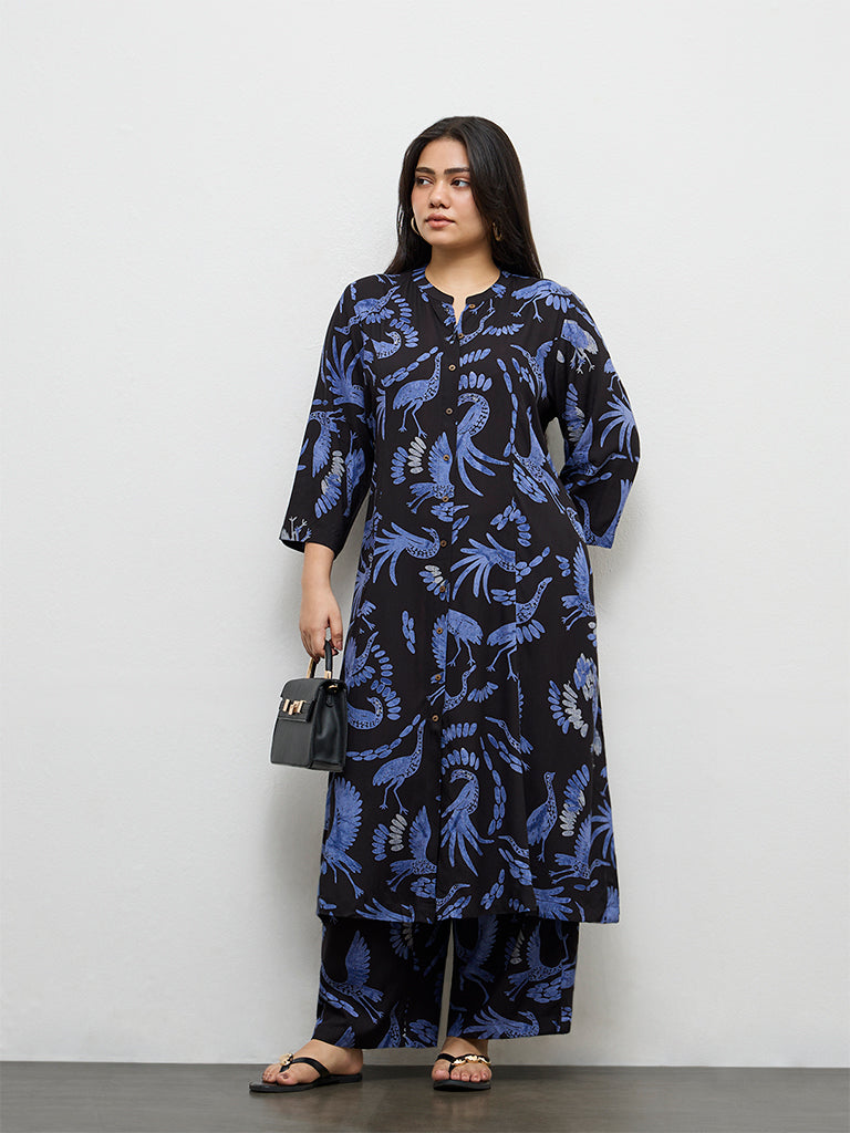 Diza Black Bird Pattern Palazzos