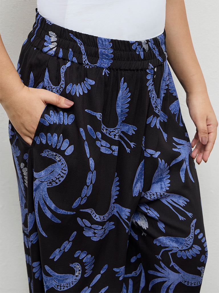 Diza Black Bird Pattern Palazzos
