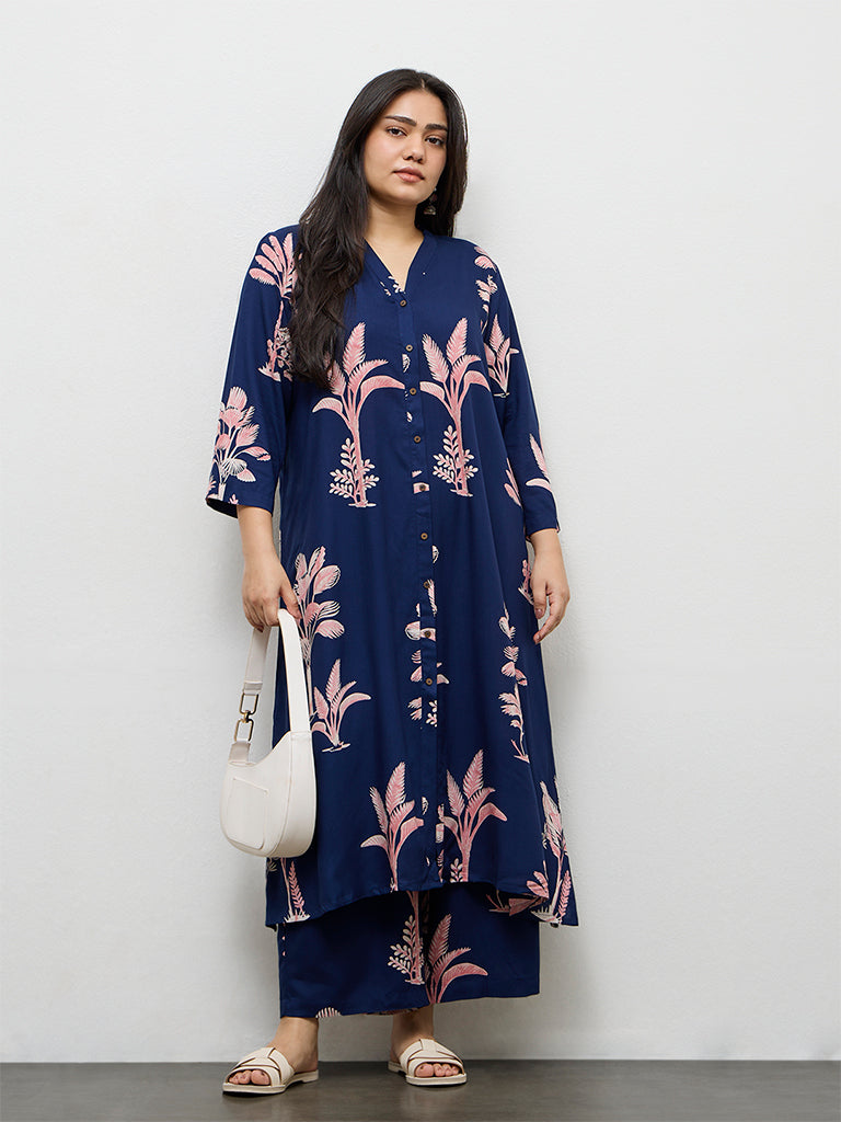 Diza Dark Blue Botanical Design Palazzos