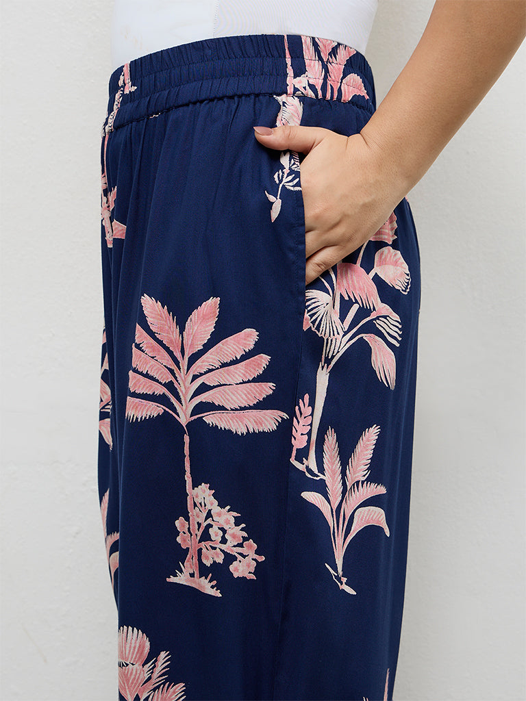 Diza Dark Blue Botanical Design Palazzos