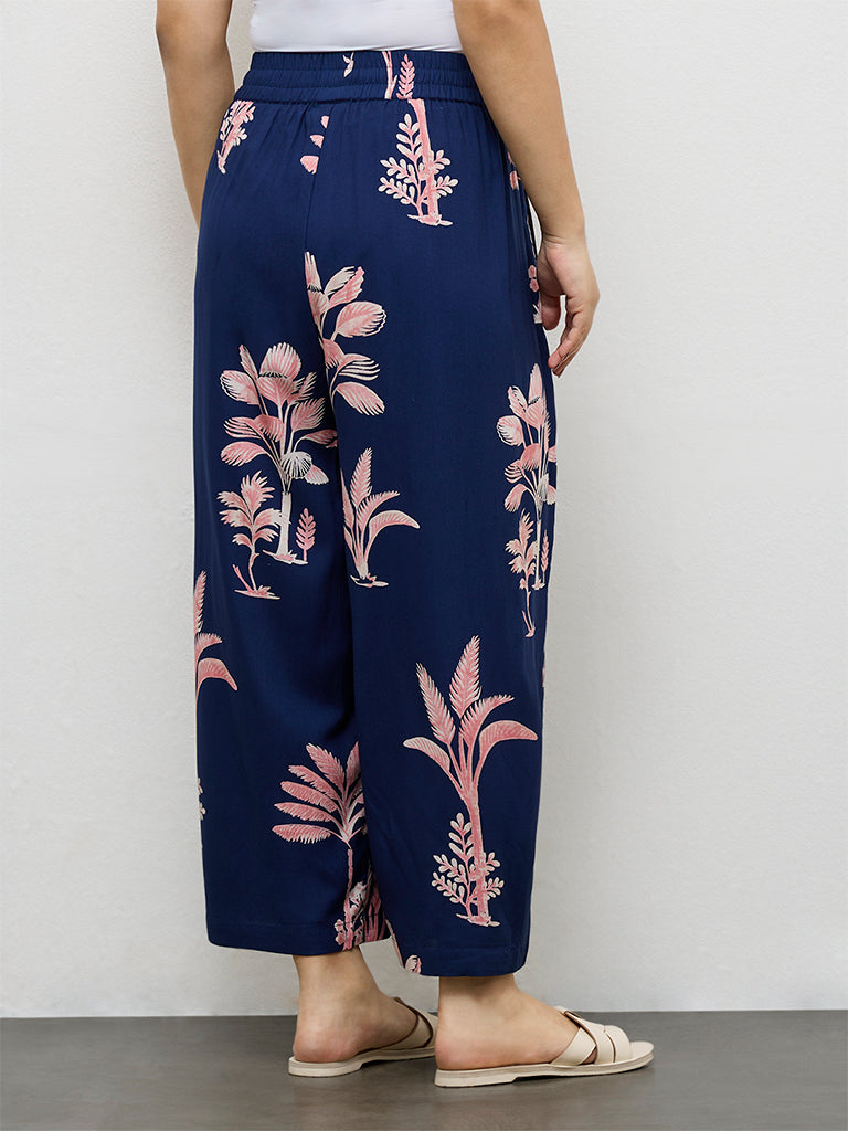 Diza Dark Blue Botanical Design Palazzos