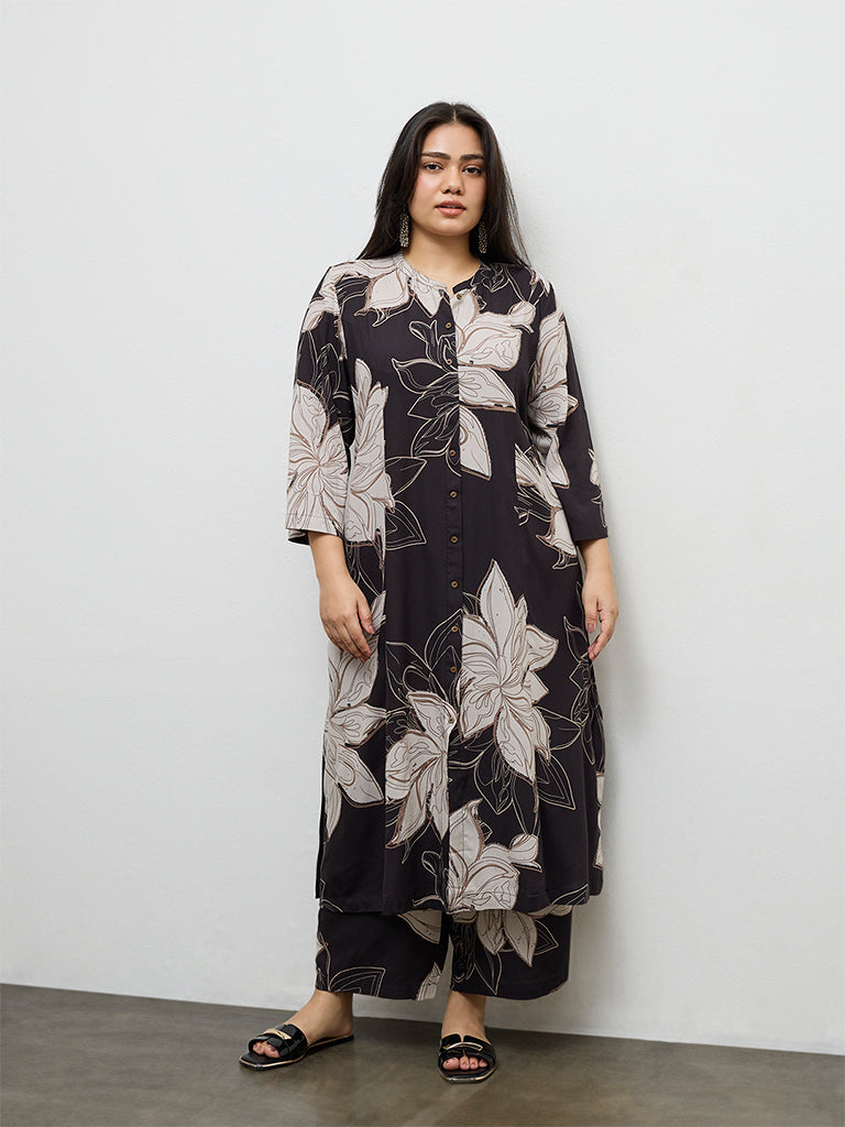 Diza Black Floral Printed Palazzos