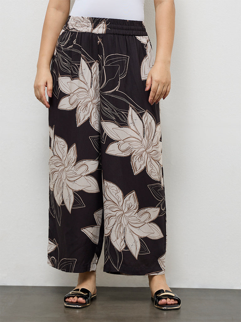 Diza Black Floral Printed Palazzos